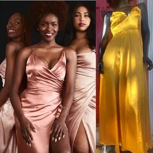 GALINA SIGNATURE Gold Charmeuse Draped Spaghetti Strap Long Evening Dress